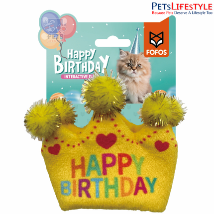 Fofos Birthday Crown plush cat toy multicoloured with gold pom-poms