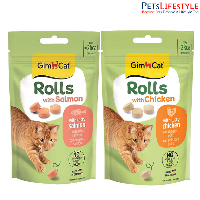 GimCat Rolls Cat Treats Salmon & Chicken Flavours Low-Calorie 100 Rolls