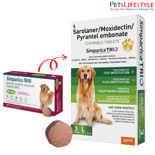 Zoetis Simparica Trio 20–40 kg Tablet for Dogs (1 Tablet)