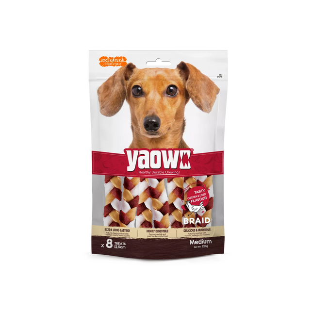 Gnawlers Yaowo Braid Chicken and Liver Dog Treats Large (12.5cm) x 10