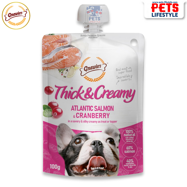 Gnawlers Thick & Creamy Atlantic Salmon & Cranberry – 100g Pouch
