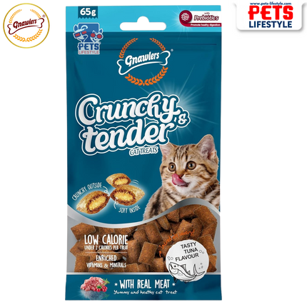 Gnawlers Crunchy & Tender Cat Treats – Tasty Tuna Flavour (65g)