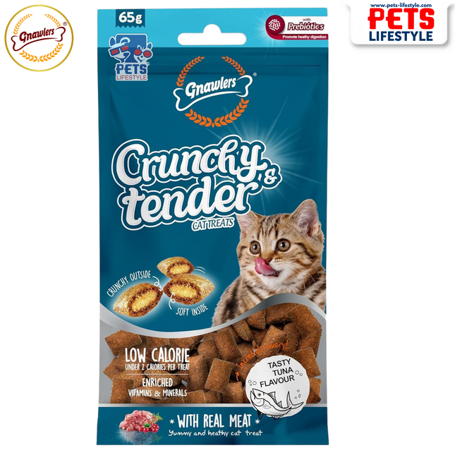 Gnawlers Crunchy & Tender Cat Treats – Tasty Tuna Flavour (65g)