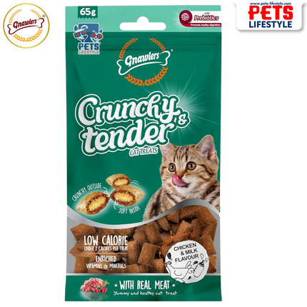 Gnawlers Crunchy & Tender Cat Treats – Chicken & Milk Flavour (65g)
