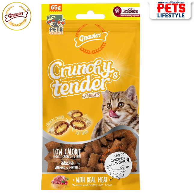 Gnawlers Crunchy & Tender Cat Treats – Chicken Flavour (65g)