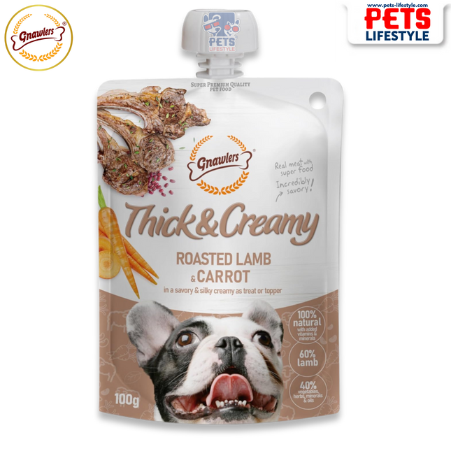 Gnawlers Thick & Creamy Roasted Lamb & Carrot – 100g Pouch