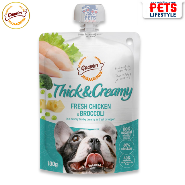 Gnawlers Thick & Creamy Fresh Chicken & Broccoli – 100g Pouch