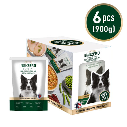 Grain Zero Adult Cat Food Chicken Chunks in Gravy 150g (5+1 Combo Pack) – Complete Nutrition with Real Chicken, Eggs & Fresh Vegetables