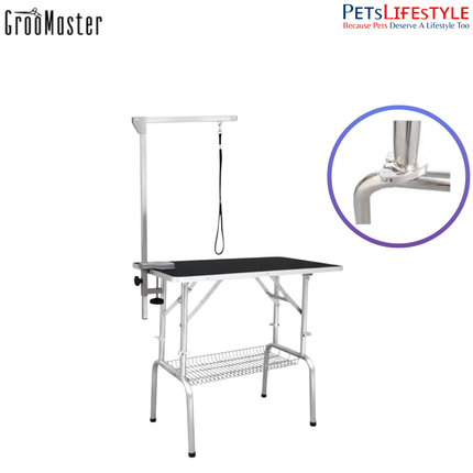 Groo Master N-309L Height-Adjustable Folding Grooming Table – Classic Foldable Table with Storage Basket