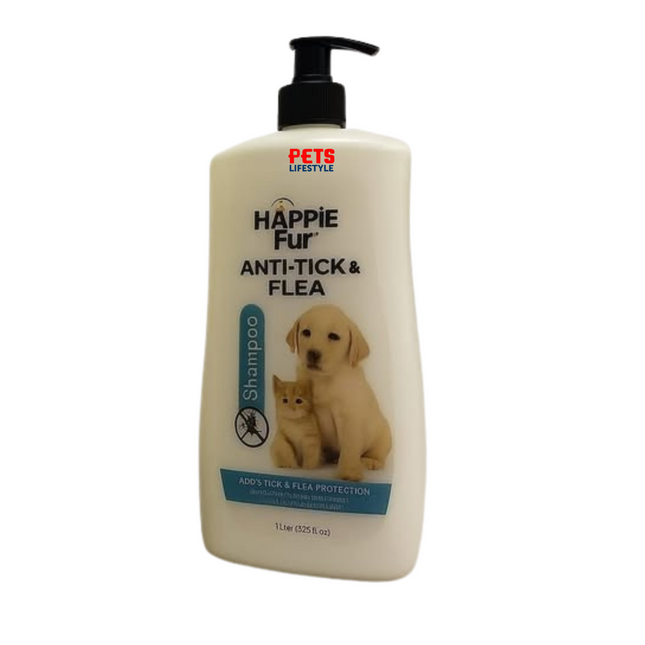 Happie Fur Anti-Tick & Flea Shampoo (1 Liter) | Natural Protection for Dogs & Cats