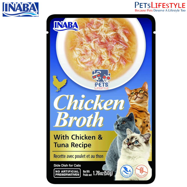 Inaba Chicken Broth with Chicken & Tuna Recipe Wet Treat for Cats – 50g
