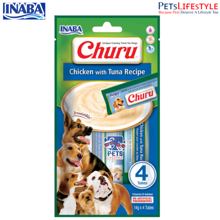 Inaba Churu Chicken with Tuna Recipe for Dogs Creamy Treat & Food Topper 14g x 4