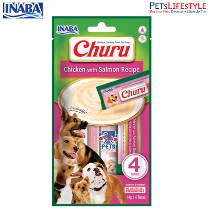 Inaba Churu Chicken with Salmon Recipe for Dogs Creamy Treat & Meal Topper 14g x 4
