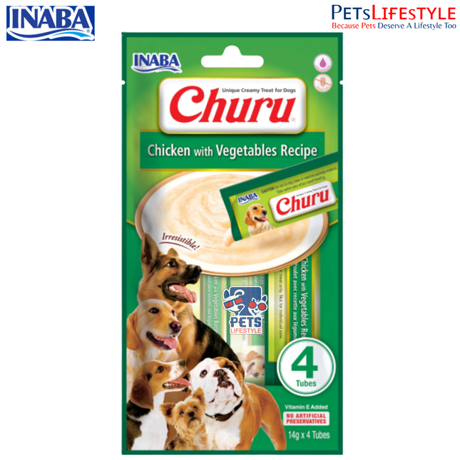 Inaba Churu Chicken with Vegetables Recipe for Dogs Creamy Treat & Meal Topper 14g x 4