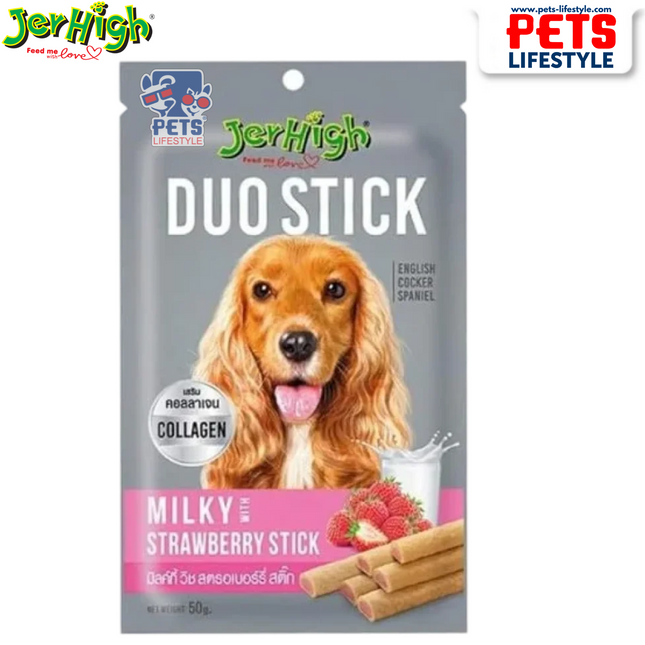 JerHigh Milky With Strawberry Duo Stick Dog Treat