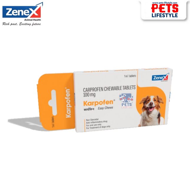 Zenex Karpofen 1 x 6 Tabs (Carprofen 100 mg Chewable Tablets - Pain & Inflammation Relief for Dogs