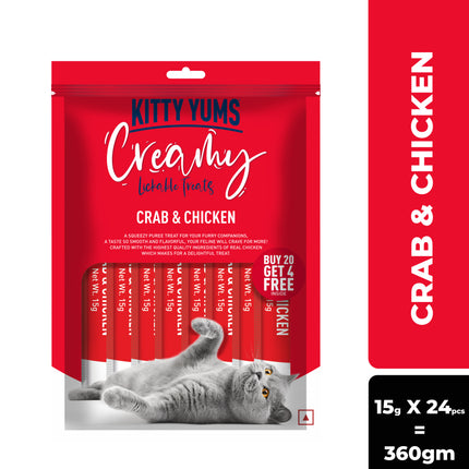 Kitty Yums Creamy Lickable Crab & Chicken Cat Treat (15g x24)