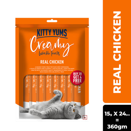 Kitty Yums Creamy Lickable Real Chicken Cat Treat (15g x24)