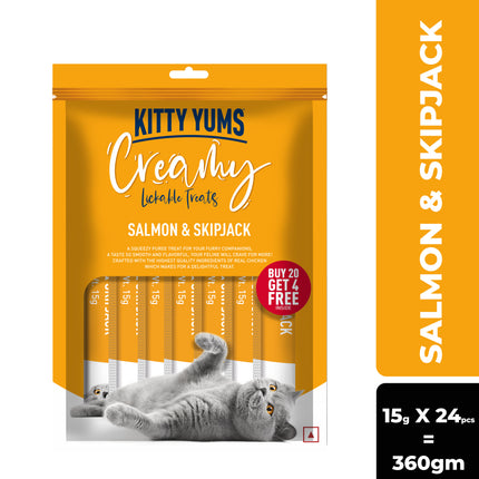 Kitty Yums Creamy Lickable Salmon & Skipjack Cat Treat (15g x24)