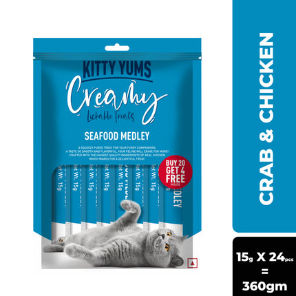 Kitty Yums Creamy Lickable Seafood Medley Cat Treat (15g x24)