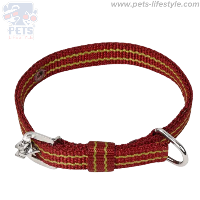 Kennel Nylon Patterned Dog Collar – (Red & Yellow Stripes), Durable, Adjustable & Comfortable