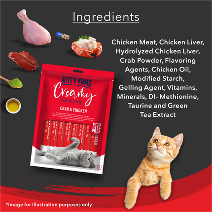 Kitty Yums Creamy Lickable Crab & Chicken Cat Treat (15g x24)