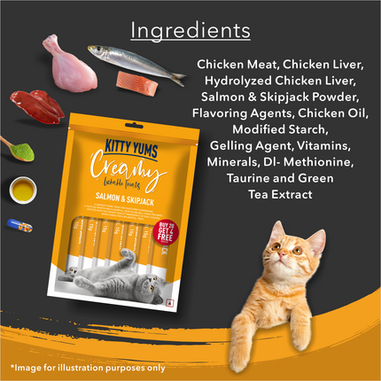 Kitty Yums Creamy Lickable Salmon & Skipjack Cat Treat (15g x24)
