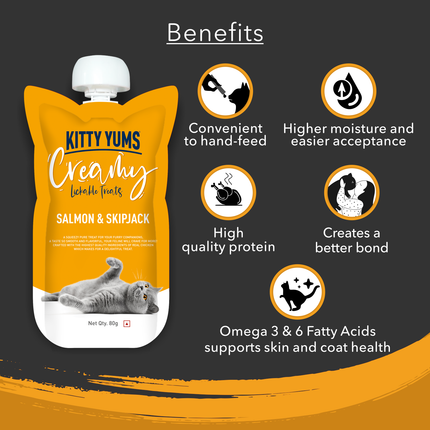 Kitty Yums Creamy Salmon & Skipjack Treat for Cats 80g