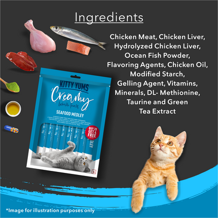 Kitty Yums Creamy Lickable Seafood Medley Cat Treat (15g x24)
