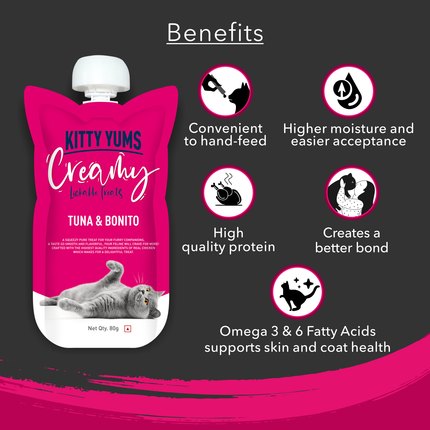 Kitty Yums Lickable Creamy Tuna & Bonito Treat for Cats 80g