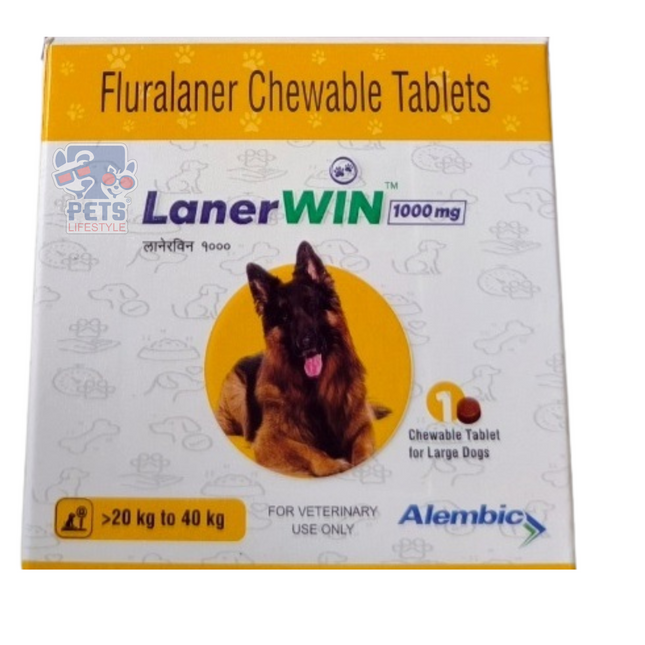 Alembic Lanerwin Fluralaner 1000mg – Chewable Anti-Tick & Flea Tablet for Dogs (20kg–40kg)