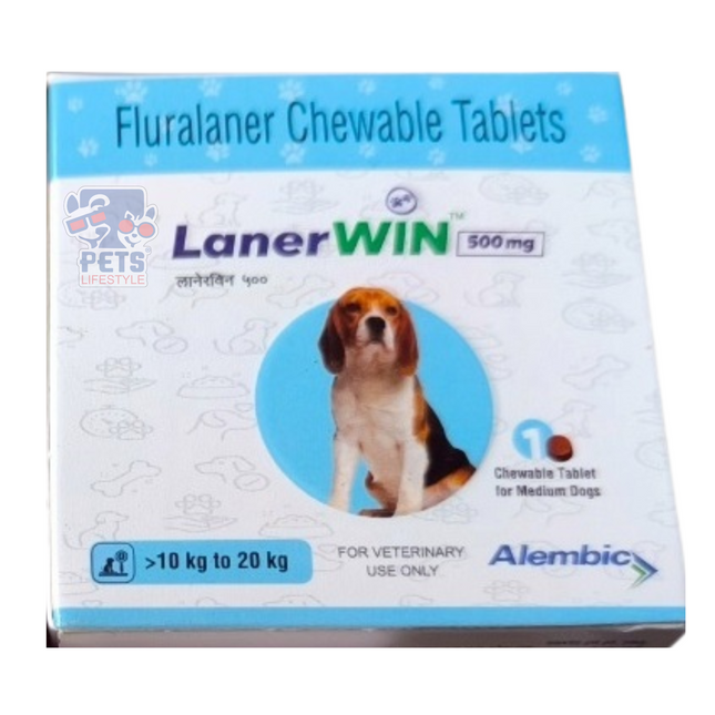 Alembic Lanerwin Fluralaner 500mg – Chewable Anti-Tick & Flea Tablet for Dogs (10kg–20kg)