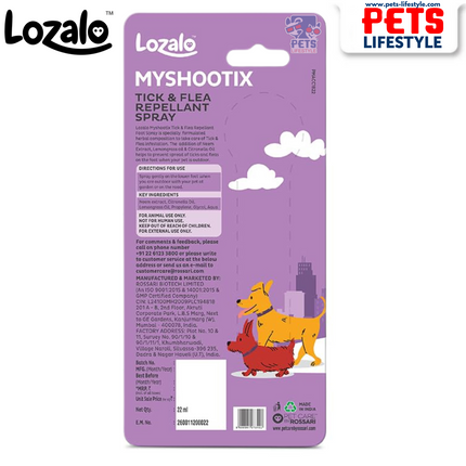 Lozalo MYSHOOTIX – Tick & Flea Repellant Spray for Dogs 22 ml