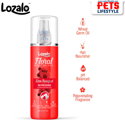 Lozalo Floral Body Splash – Rose Bouquet (200 ML) Refreshing Deodorizer for Dogs & Cats