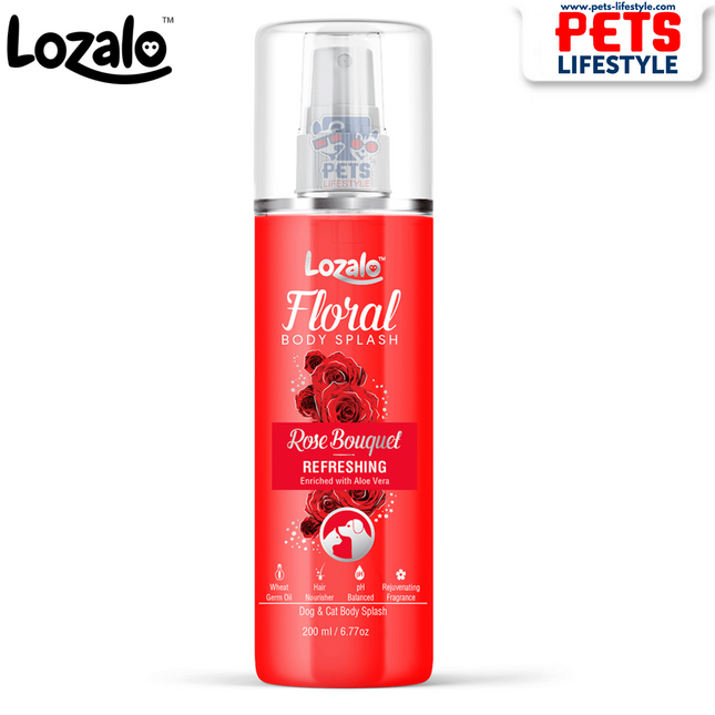Lozalo Floral Body Splash – Rose Bouquet (200 ML) Refreshing Deodorizer for Dogs & Cats