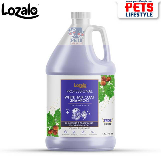 Lozalo Professional White Hair Coat Shampoo 5L Brightening & Conditioning for Dogs & Cats