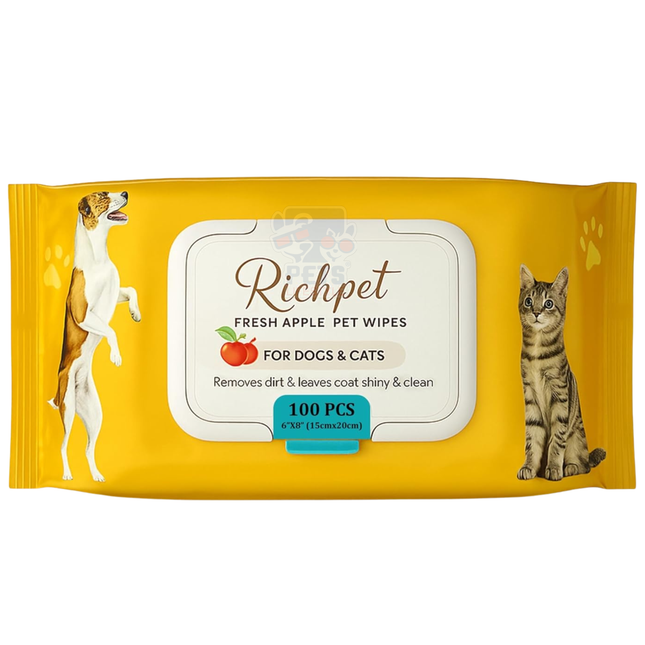 Biodegradable Pet Wipes for Dogs & Cats – 100 Pcs | Heavy Duty 100% Cotton Pet Sheets with Fresh Apple Scent