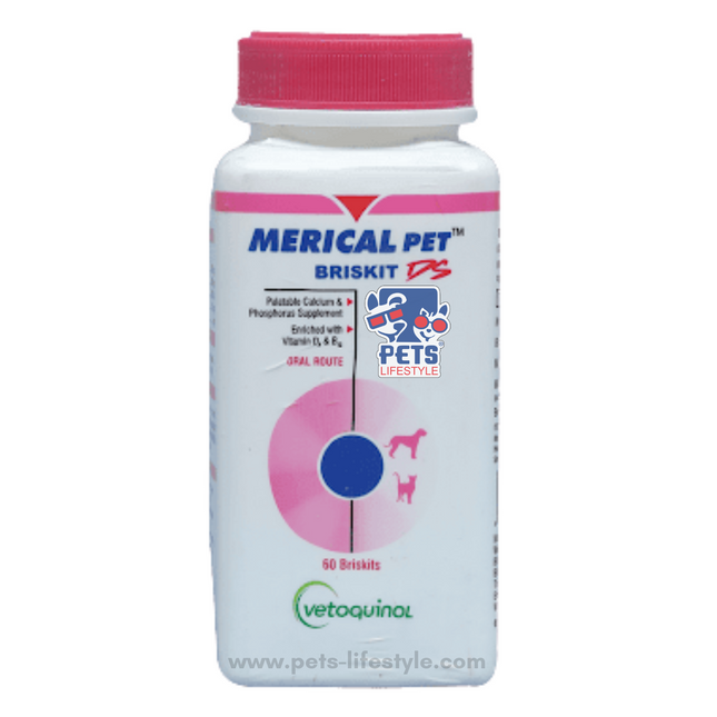 Merical Pet Briskit(DS) Calcium & Phosphorus Supplement(60 Tablets)For Dogs & Cats