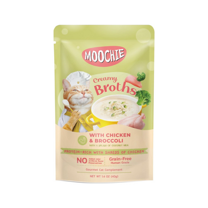 Moochie Creamy Broth with Chicken and Broccoli Wet Cat Food – 40 g