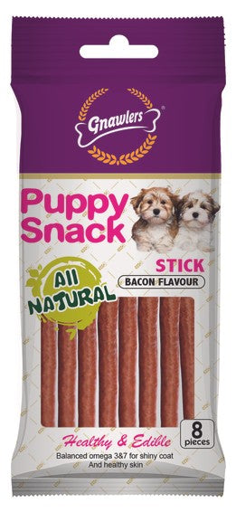 Gnawlers Puppy Snack Stick Bacon Flavour Dog Treats, 80gm