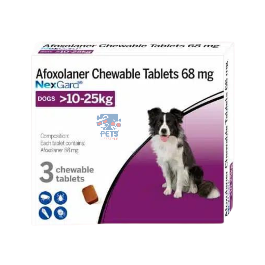 Nexgard Chewable Tablet Kill Ticks Fleas Lice 68mg 10-25 kg Body Weight (1 Tab)