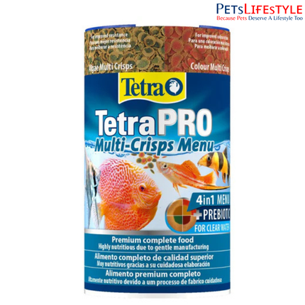 Tetra TetraPRO Menu Multi-Crisps Premium Fish Food 4 in 1 Formula with Prebiotics for Growth, Colour & Clear Water 64 Gram