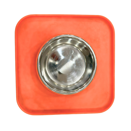 Silicon Single (S) Orange Color Mat With Bowl For Dogs