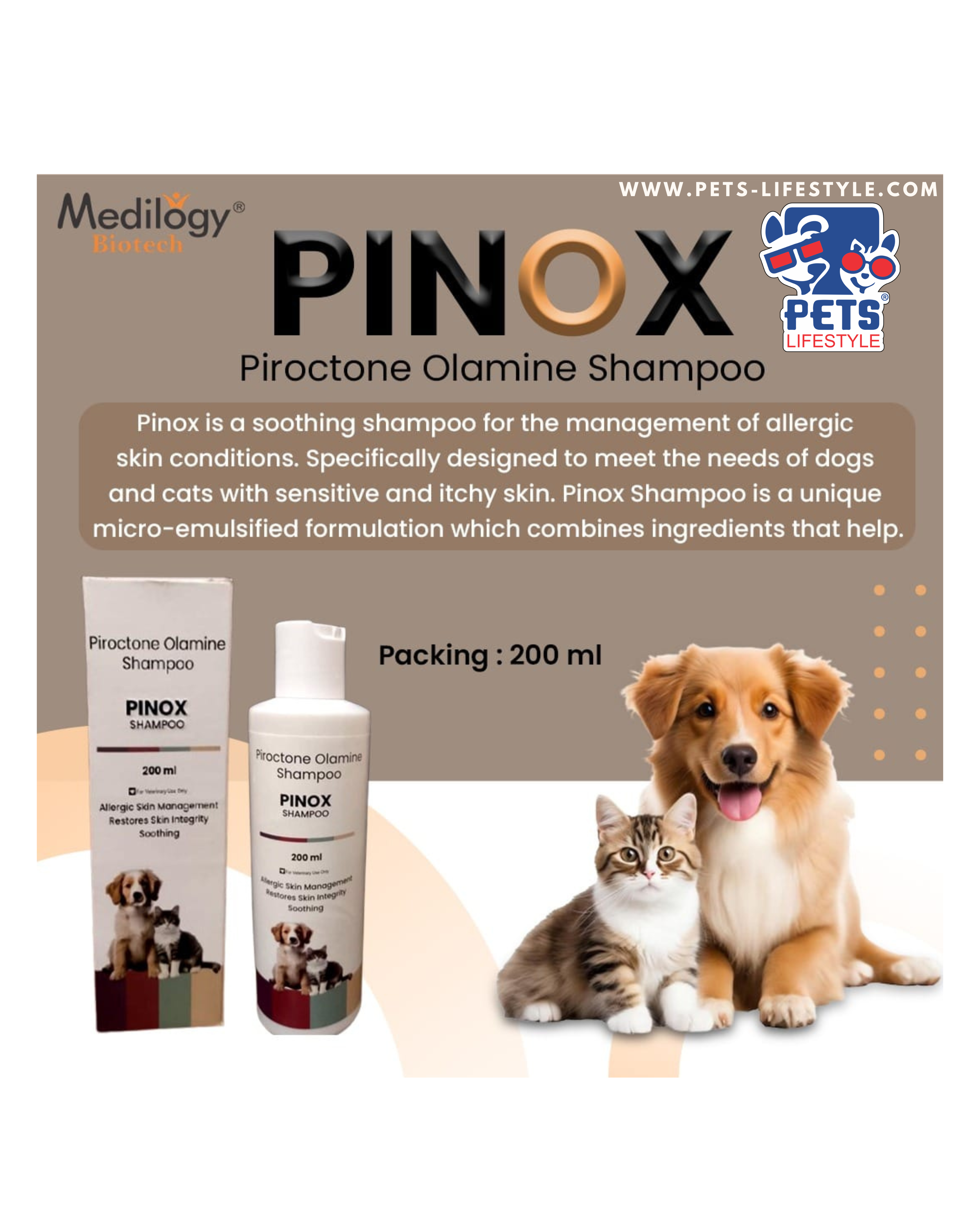 Pinox Ripley Medilogy PINOX Piroctone Olamine Shampoo | Pet Shampoo India