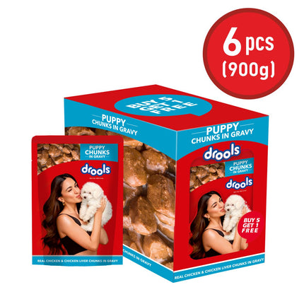 Drools Puppy Wet Dog Food Real Chicken & Chicken Liver Chunks (6 x 150g)