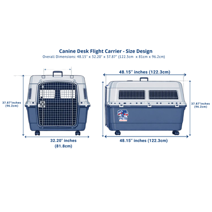 Canine Desk Flight Carrier (48.15 × 32.20 × 37.87) – IATA Approved Airline Travel Crate for Dogs (Extra Giant)