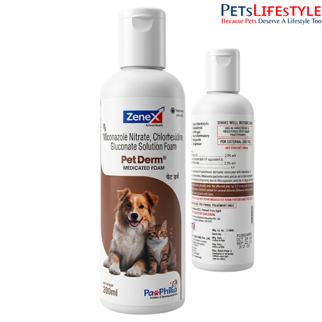 Pet Derm Medicated Shampoo 200ml – For Fungal & Bacterial Skin Infections in Dogs & Cats