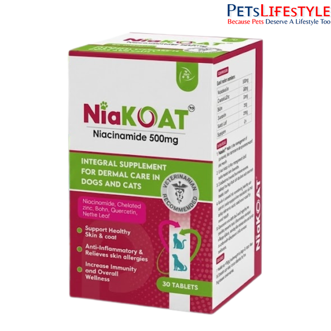 Niakoat Niacinamide 500 mg Tablets for Dogs & Cats Skin & Coat Care