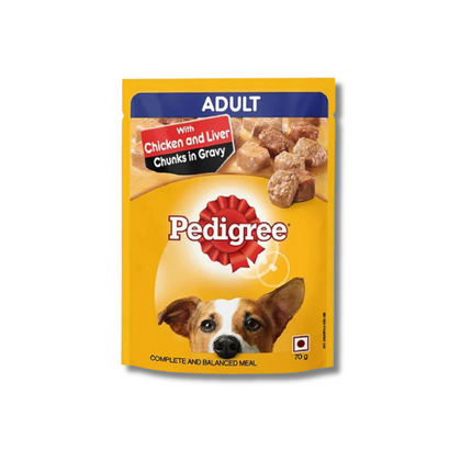 Pedigree Chicken & Liver Chunks in Gravy Adult Wet Dog Food - 70 g packs