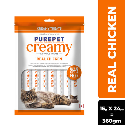 Purepet Creamy Lickable Cat Treats Real Chicken (15g x24 Pcs) 360g